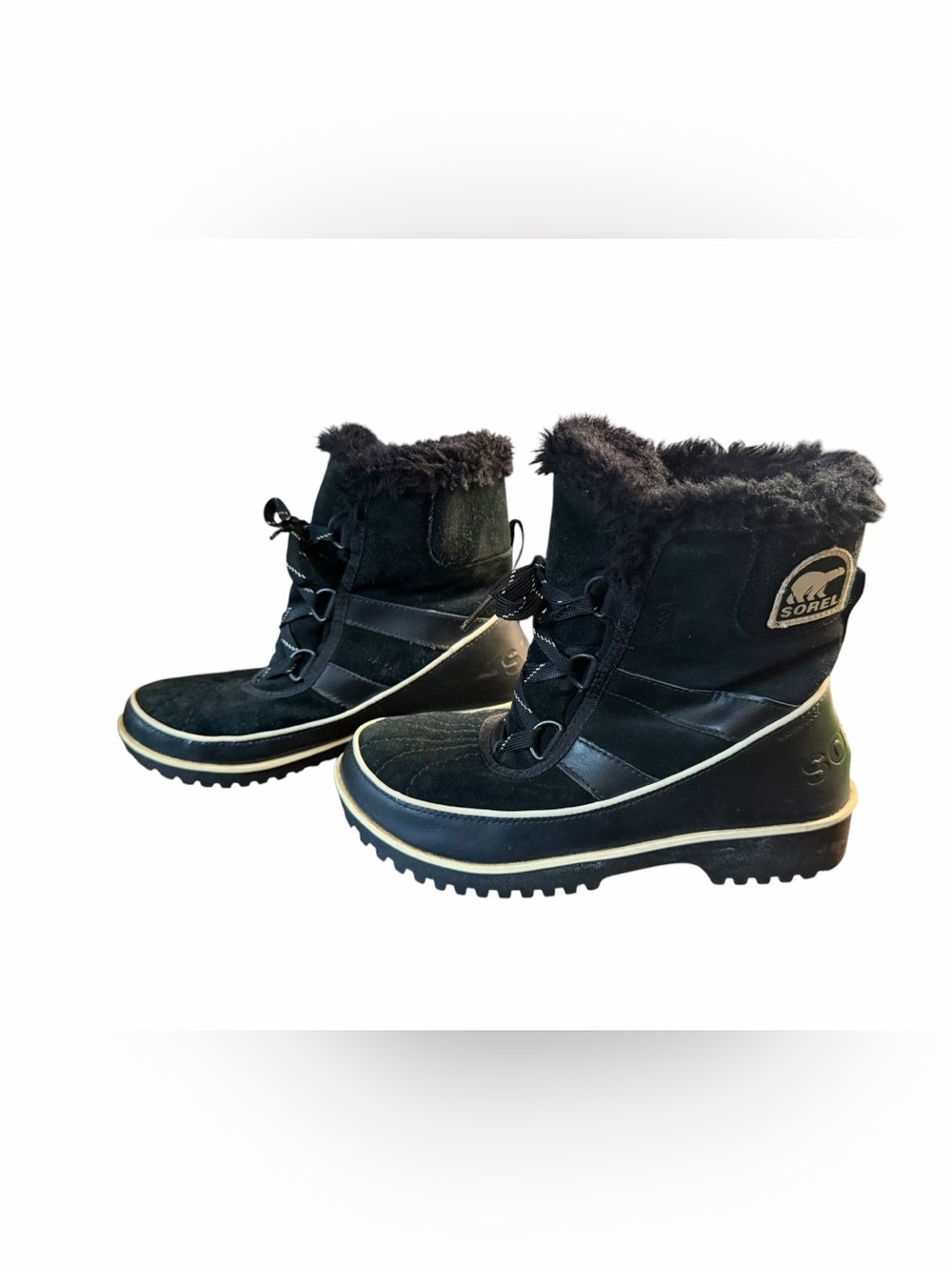 Sorel Black Women's Suede and Faux-Fur Winter Tivoli II Snow Boots, size 6.5